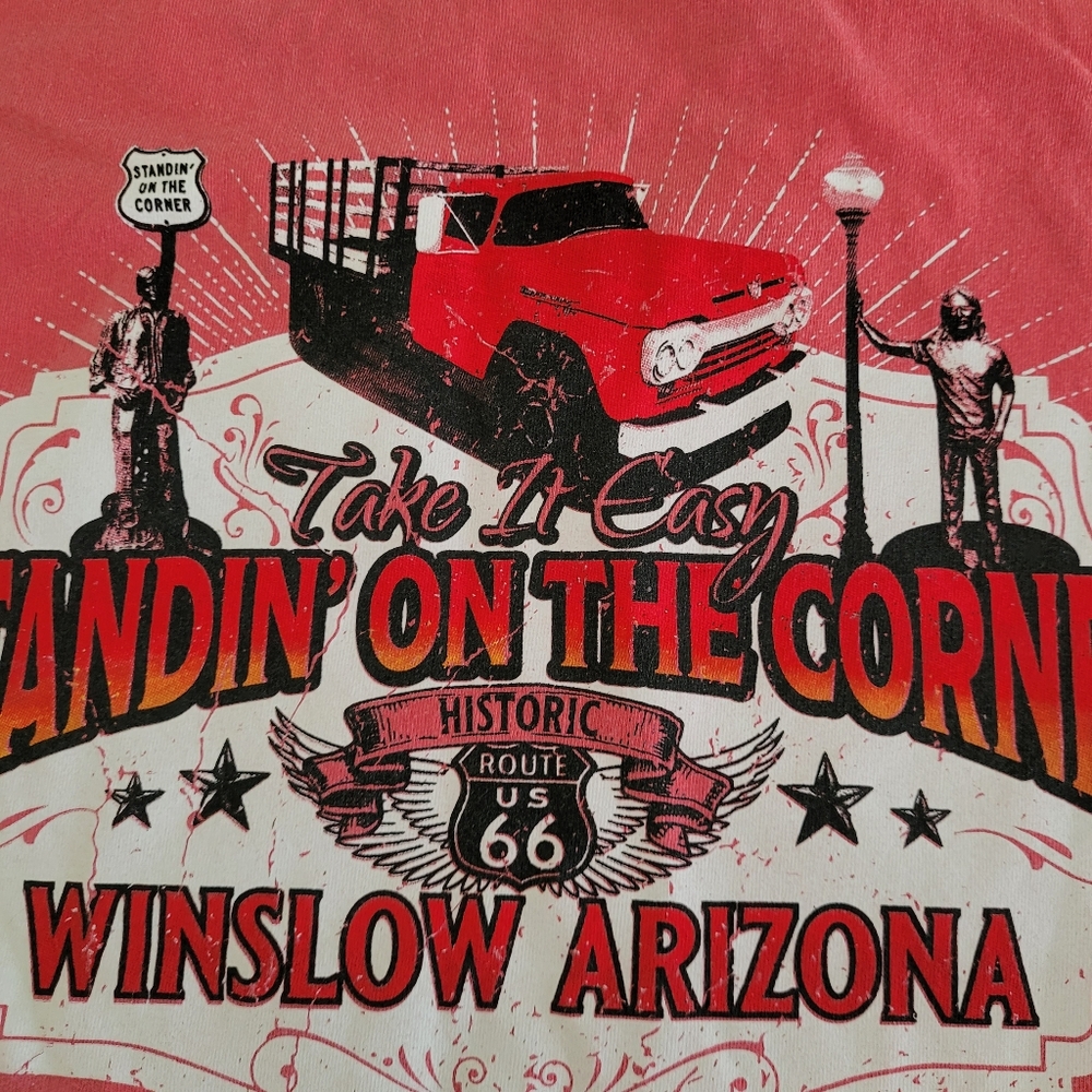 Pink Cotton Graphic T-shirt Size XL Take It Easy Eagles Route 66 Music - Picture 4 of 8